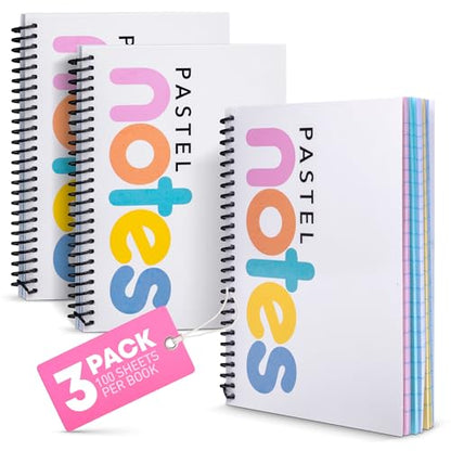 Spiral Notebook, 5x7 Inch Notebooks - Wirebound College Ruled Note Books, Bright Pastel Colored Lined Paper, Perforated Notepad Memo Books - Durable Poly Cover, Journaling Notebook - 100 Sheets - 3