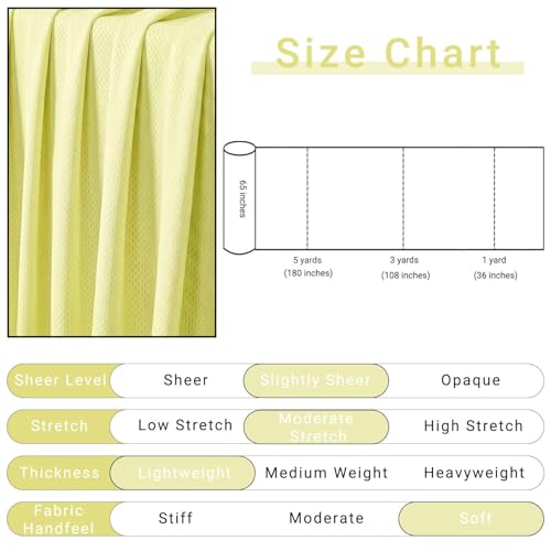 Bird Eye Mesh Jersey Fabric 1 Yard 65 Inch Wide Light Yellow - color: Light Yellow, size: 65'' x1 yard