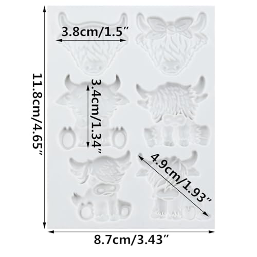 Scotch Cattle Polymer Clay Mold Highland Cow Silicone Molds | Animal Clay Mold DIY Crafts Air Dry Plaster Polymer Epoxy Resin Casting Jewelry Making