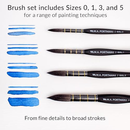 WA Portman Quill Round Watercolor Brushes, Professional 4pc Set Quill Brush - color: Quill