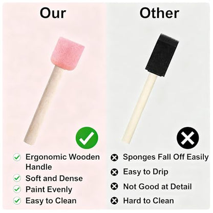 10Pcs Pink Round Sponge Paint Brushes, High-Density Foam Daubers with Wood Handles for Even Application, Washable Art Tools for Acrylics, Stencils, Varnishes and DIY Craft Projects, 0.78in