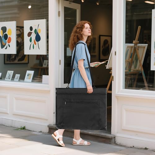 ZKOO 18x24 Art Portfolio Bag (20x24 Case Fits 18 x 24), Light Weight Artist Canvas Case with Detachable Shoulder Strap, Leather Corners for Artwork, Posters, Sketching, Drawing (Black) - size: 20 x 24 inches
