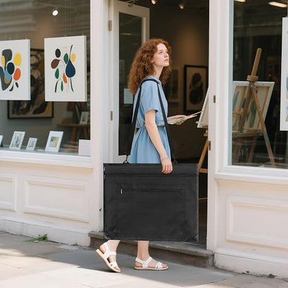 ZKOO 18x24 Art Portfolio Bag (20x24 Case Fits 18 x 24), Light Weight Artist Canvas Case with Detachable Shoulder Strap, Leather Corners for Artwork, Posters, Sketching, Drawing (Black) - size: 20 x 24 inches