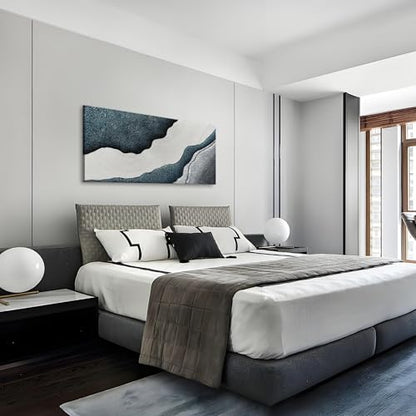 Art Hand-Painted Blue and White Textured Art Oil Painting Modern Abstract Canvas Art Deco 24x48 inches - color: Yi093
