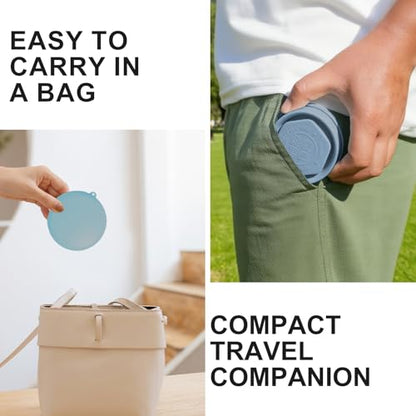 Collapsible Cup with Lid - 6oz Mini Silicone Folding Travel Cup with Steel Rim - BPA Free Small Portable Pocket Cup for Camping, Hiking, Kids, Mouthwash & Pills (Haze Blue) - color: Haze Blue