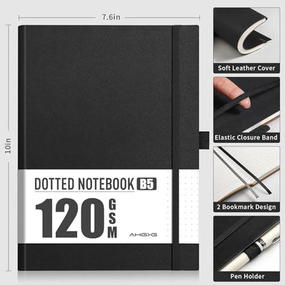AHGXG Dotted Journal, 120 GSM Paper, 96 Pages, B5 (7.6'' X 10'') - color: Black, style: B5-Dotted-120G