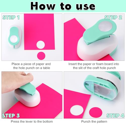 CHENGU 3 Pack Circle Hole Punch 2"/1"/0.6", Mint Green | Paper Craft Cutters for Card Making, Shape Punches for Scrapbooking, Includes 10 Sheets Stickers, Photo Album DIY Projects - color: Mint Green, style: Circle