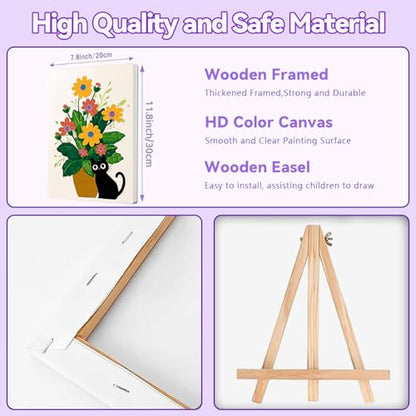 Gemozaic 4 Pack Cat Paint by Numbers Kit for Adults with Frame and Easel - color: BKH2112-BKH2115