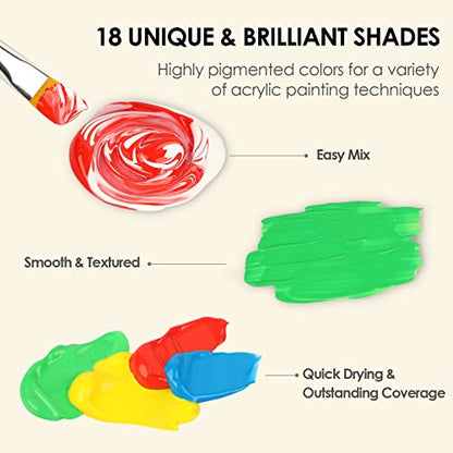 GOTIDEAL Bulk Canvases for Painting, 11x14 inch Value Pack of 40 with Acrylic Paint Set with 10 Brushes, 18 Colors(59ml, 2 oz)