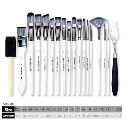 Transon 20Pcs Art Paint Brush Kit with Storage Case, 16 Brushes + Foam Brush Spatula Sponge for Acrylic Oil Watercolor Gouache, Adults Teens Beginners Art Supplies - color: White