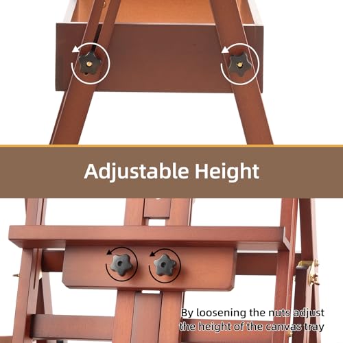 Horizontal Beechwood Studio Easel with Drawer and Palettes, Walnut | H-Frame Solid Wooden Painting Easel for Students, Beginners, and Artists, Hold Canvas to 50Inches High - style: Horizontal Walnut