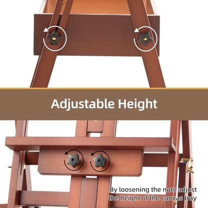 Horizontal Beechwood Studio Easel with Drawer and Palettes, Walnut | H-Frame Solid Wooden Painting Easel for Students, Beginners, and Artists, Hold Canvas to 50Inches High - style: Horizontal Walnut