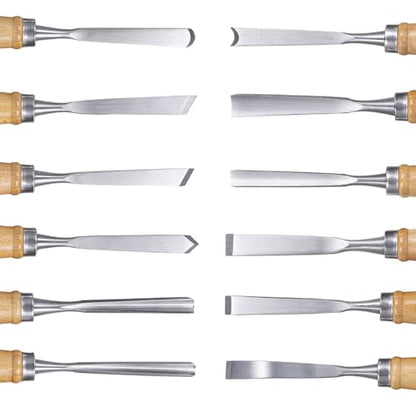 Falling in Art 12Pcs Wooden Carving Chisel Set with a Leather Pouch