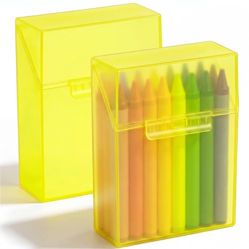 Clabby 2 Pcs Clear Plastic Crayon Boxes Hold 24 Count, Yellow | Organizer Box, Case, Colorful, Portable Storage Holder with Snap Lid, for Kids Boys Girls School Classroom Home Art Supply - color: Yellow