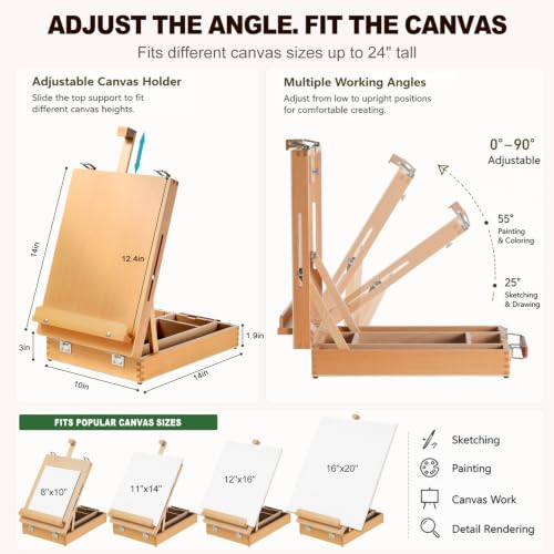 60 Pieces Beechwood Tabletop Easel Set for Painting with Shoulder Strap