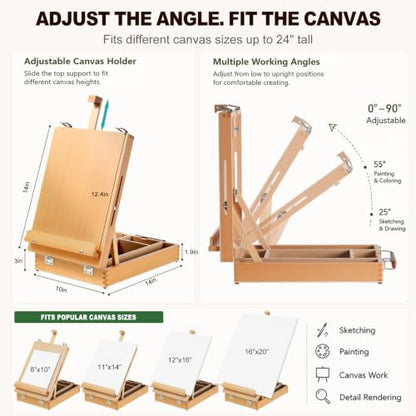 60 Pieces Beechwood Tabletop Easel Set for Painting with Shoulder Strap