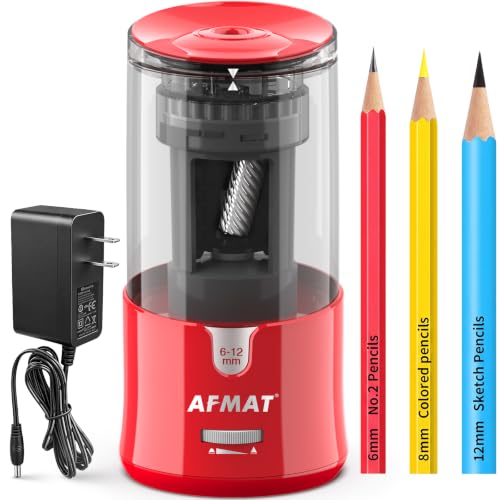 AFMAT Electric Pencil Sharpener, Plug-in Pencil Sharpener for 6-12mm Pencil - color: Red