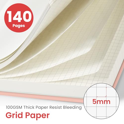 Taja Graph Spiral Journal Notebook for Women & Men, 140 Pages, Graph Paper Hardcover Notebook for Planning & Tracking, Journals for Graphing, A5(5.7" x 7.9") – Pink - color: B.Pink, style: c-Graph