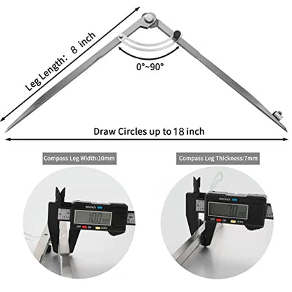Compass for Woodworking, 8 inch Precision Woodworking Compass with Wing Divider and Pencil Holder, Large Compass for Geometry, Woodworking Compass, Drafting, Drawing Compass - size: 8inch