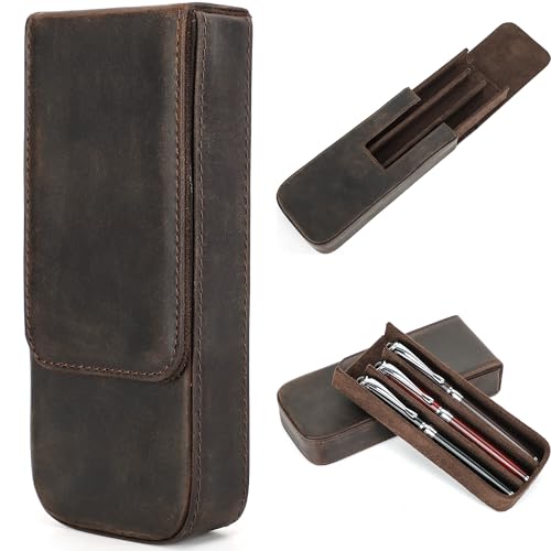 Top Grain Genuine Leather 3 Pen/Pencil Tray Case Holder, Minimalist Design No Logo, Handmade, Magnetic Closing with Drawer Design, Gift Choice for Man/Woman/Office, Matte Coffee, 3 Slots - color: Matte Coffee, size: 3 Slots -【Magnetic Closure】