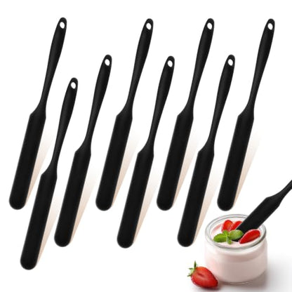 9 Pcs Silicone Jar Spatulas, Narrow Heat-Resistant Reusable Scraper, Black | Long Handle Kitchen Spatulas, Cake Cream Spatulas Set, Non-Stick Heat Resistant for Jam, Paint, Sourdough, Waxing, Resin - color: Black