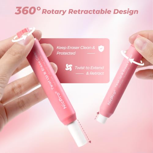 Nicpro 6 Pack Rotary Retractable Erasers, Soft TPE Twist Eraser-Rainbow | Cute Eraser, Clean Erasing Large Pencil Eraser for Students Kids, School Supplies, Office, Stationary, Drawing & Journaling - color: Rainbow
