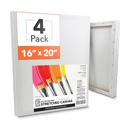 ArtSkills Stretched Canvas for Painting, 16x20 Canvas, 4-Pack Framed | Blank Canvas, Premium Wood Frame, Painting Supplies for Artists - size: 4-Pack 16x20