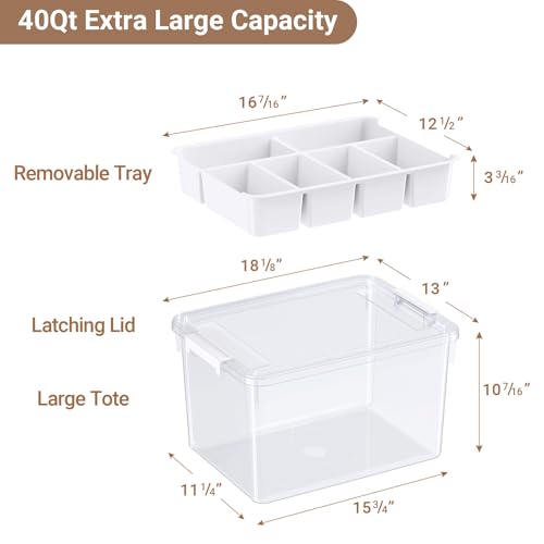 40Qt Stackable Storage Bin with Lid Tray Craft Box Organizer, 1Pack,WH - color: Clear White L, size: 40QT-1Pack