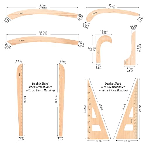 7 PCS Beechwood Sewing Ruler Set, Patternmaking & Drafting Tools