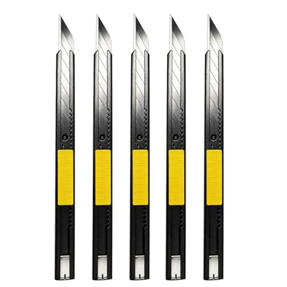 Gebildet 5pcs Black Blade Black Housing Utility Knife, Right and Left Hand Stainless Steel Lockable Cutter Knife, 9mm Snap Off Blades, 30 Degree Foil Knife, for Foils, Wallpaper, Crafts, Cartons - color: Black Blade Knife 30°