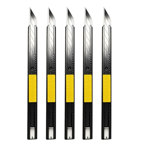Gebildet 5pcs Black Blade Black Housing Utility Knife, Right and Left Hand Stainless Steel Lockable Cutter Knife, 9mm Snap Off Blades, 30 Degree Foil Knife, for Foils, Wallpaper, Crafts, Cartons - color: Black Blade Knife 30°