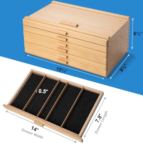 Falling in Art Wooden Pastel Storage Box With 6 Removable Drawers - size: 6-Drawer