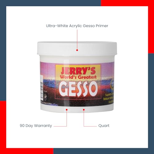 Jerry's World's Greatest Acrylic Ultra Bright White Gesso Primer - Non-Yellowing - Highly Pigmented Gesso Primer ideal for Students, Professionals, Artists - One Quart (32 oz) - size: 32 Fl Oz (Pack of 1)