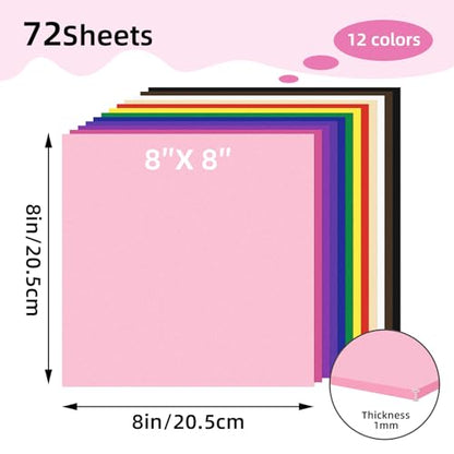 Conchpeople 72 Pack EVA Foam Sheets, 8x8in, 1mm DIY Craft Foam, 12 Colors - color: 72 PACK-1MM-8x8IN