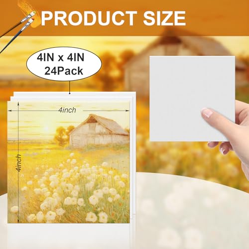 ESRICH 4x4IN Small Canvases for Painting, 24 Pack Mini Canvas Boards Cotton Painting Canvas Primed Acid Free Mini Blank Canvas Panels for Oil Paint,Watercolor,Acrylic Paint,Gouache&Tempera. - size: 4x4in 24pack