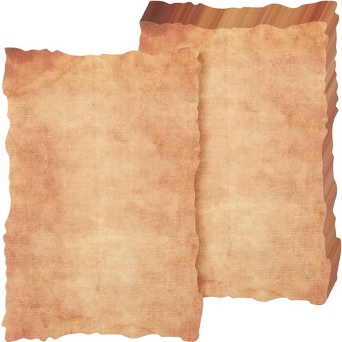 Harloon Vintage Paper Cotton Stationery Paper, 4x6 Inch, 50 Pcs | Old Looking Thick Cardstock Blank 200 Gsm, Antiqued Watercolor Deckle Edge, for Invitations Drawing Writing Invitations Craft - size: 4 x 6 Inch
