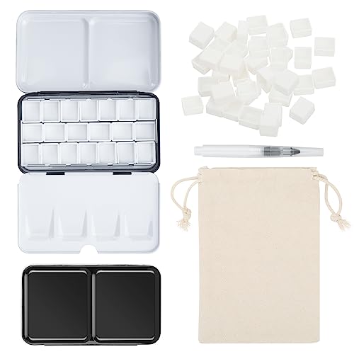 PEVART Empty Watercolor Paint Palette case, Metal Water Color Tin Box Palette with 50 Half Pans and Fold-Out Mixing Painting Tray-Portable Travel Watercolor Palette, Plain Air Painting - color: Black, size: 50 Half Pans