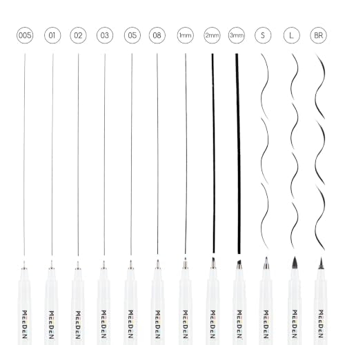 MEEDEN Micro Fineliner Drawing Pens: 12-Size Fine Liner Pen Set, 0.05-3mm Black Waterproof Archival Ink for Technical Drawing, Sketching, Outlining, Illustration, Manga and Journaling | Waterproof ink for technical drawing, sketching, outlining, illustrat