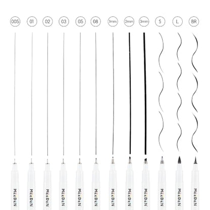 MEEDEN Micro Fineliner Drawing Pens: 12-Size Fine Liner Pen Set, 0.05-3mm Black Waterproof Archival Ink for Technical Drawing, Sketching, Outlining, Illustration, Manga and Journaling | Waterproof ink for technical drawing, sketching, outlining, illustrat