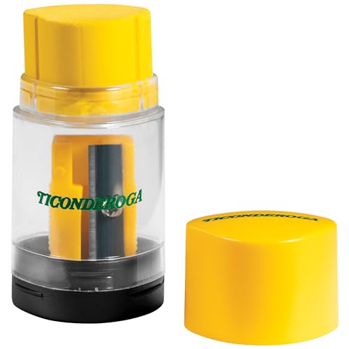 Ticonderoga Duo 2-in-1 Pencil Sharpener & Eraser, Yellow, 1 Count | Ideal for writing, drawing, schoolwork, classrooms and office use - size: 1 Count (Pack of 6)