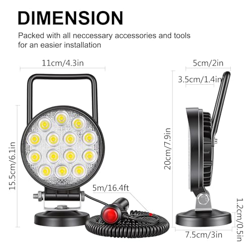 Willpower 4 inch 42W LED Work Light Bar with Magnetic Base, Cigarette Lighter Powered, Portable Off Road Light Flood Driving Fog Lights for Truck 4x4 Car Trailer Tractor Engineering Garage Camping - size: 4'' - 42W - Flood