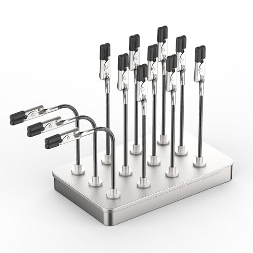 Metal Model Painting Stand Base and 12PCS Magnetic Bendable Alligator Clip Sticks Set for Gundam Model Parts Coloring, for Airbrush Spray