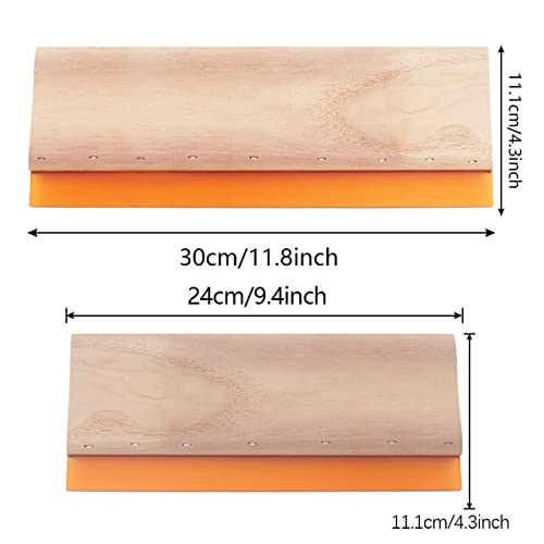2 Pieces 2 Sizes Screen Printing Squeegee, 75 Durometer Wooden for Scraper Rubberwood Silk Print, 9.4 and 11.8 inch