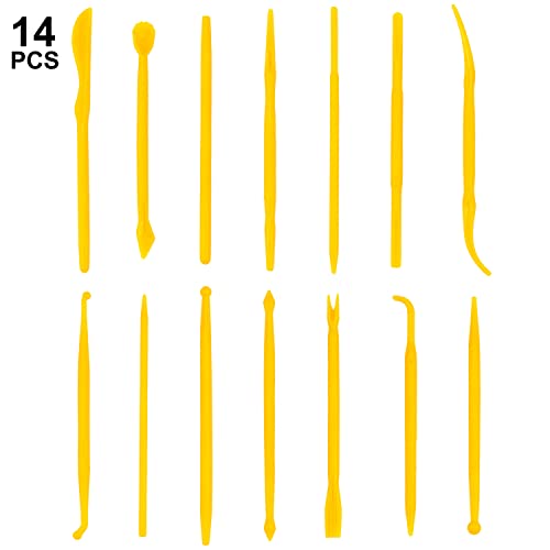 14 Pieces Clay Modeling Tool Kit Plastic Reusable Double-Sided Ceramic Pottery Tools for Shaping and Sculpting Clay Decorating Sticks Supplies Kit for Beginners