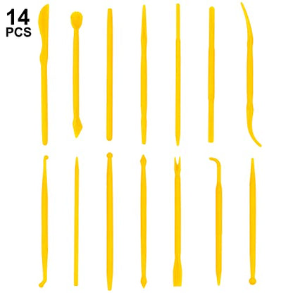 14 Pieces Clay Modeling Tool Kit Plastic Reusable Double-Sided Ceramic Pottery Tools for Shaping and Sculpting Clay Decorating Sticks Supplies Kit for Beginners