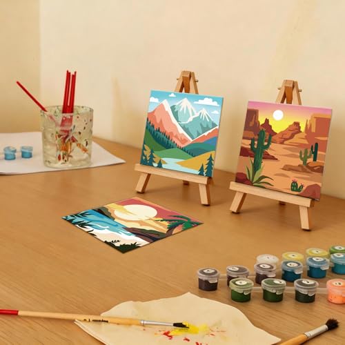 Anseal 12 Packs Pre Drawn Canvas to Paint, 4" X 4" Landscape Pre-Printed Canvas Paint Party for Adult, Stretched Outline Painting Boards for Beginners, Party Favor - style: Landscape