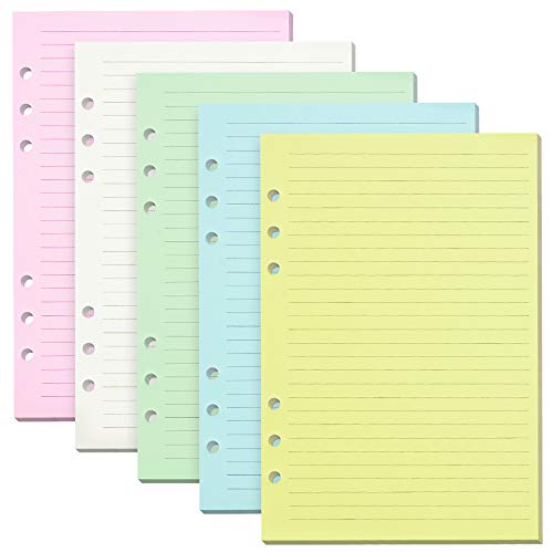 Lined Refill Paper, 200 Colored Ruled Pages for A6 Refillable 6-Ring Binder Notebook Journal Planner Organizer Insert, 120 GSM Thick Loose Leaf Paper - color: Multicolored, size: A6