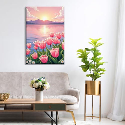 ATDMS Flowers Paint by Numbers Kit for Adults with Frame 8x12 Inch - color: Tulips 267