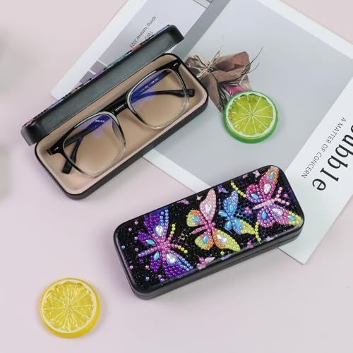 FlyingMage 5D Diamond Art Painting Kit for Adults Beginner, Small DIY Diamond Dots Gem Art Painting Mosaic Kits, Cute Hard Shell Sunglasses Eyeglasses Glasses Case for Women Teen (Black Butterfly) - color: Black Butterfly