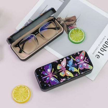 FlyingMage 5D Diamond Art Painting Kit for Adults Beginner, Small DIY Diamond Dots Gem Art Painting Mosaic Kits, Cute Hard Shell Sunglasses Eyeglasses Glasses Case for Women Teen (Black Butterfly) - color: Black Butterfly